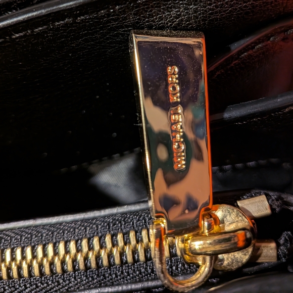 Michael Kors Studded Leather Satchel Handbag Black/Gold One Size - Picture 13 of 16